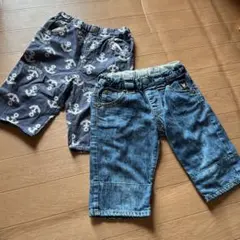 ⑤ 100センチ　ミキハウス ダブルb ハーフパンツ 二枚セット