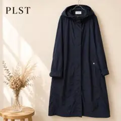 PLST フード付き ナイロン ロングコート ネイビー M 軽量のサムネイル