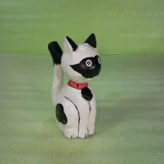 レトロ】木彫り 猫 置物 オブジェ クラック加工 シャビーシック ネコ