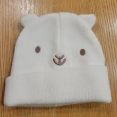 クマの顔刺繍 ベビー帽子 ホワイト 42-48cm