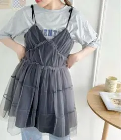 チュールティアードミニキャミワンピース