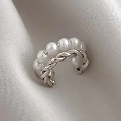 パールイヤーカフ イヤリング パール 銀色 シルバー 重ね付け風 No55