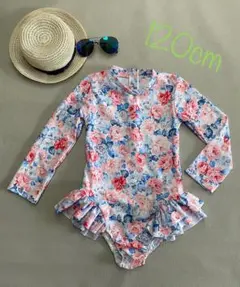 【新品】水着　花柄　青　ピンク　120 スイムスーツ　長袖　ラッシュガード