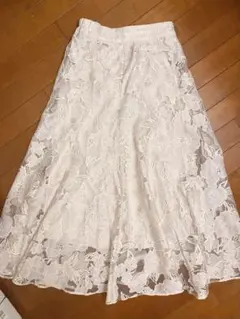 花柄 レース ハイウエスト フレアロングスカート ベージュ エレガント