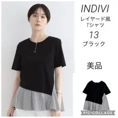 INDIVI 【洗える／ストライプ柄】レイヤード風Tシャツ ブラック 13 美 