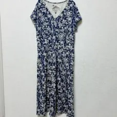 【希少】Sahalie サハリエ 花柄フレアワンピース ネイビー S インポート