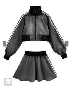 【GRL】ラインブルゾンフレアスカートデニムセットアップ【qu91】