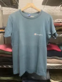 90s Champion 青 Tシャツ フェード バインダーネック