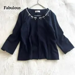 ファビュラス　ノーカラージャケット【M】フロントホック　ビジュー　ブラック