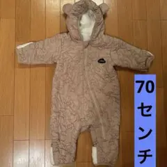 ベビーアウター ブラウン キルティングロンパース 70 クマ耳 防寒ベビーザラス