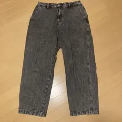 グレー ワイドレッグデニム パンツ