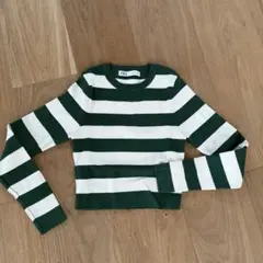 ZARA グリーンとホワイトストライプ 長袖ニット