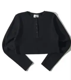 【WEB限定】ヘンリーネックショートトップス　ブラックのサムネイル