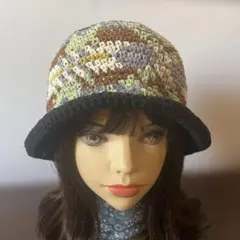 クロシェハット　クラッシャーハット バケットハット　ニット帽　綿素材　かぎ針編み