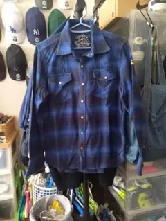 TMT フランネルシャツ 青と黒 チェック