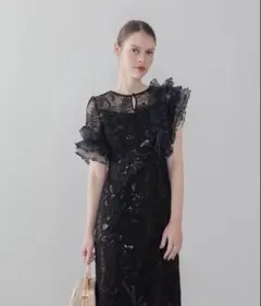 Leja/未使用/タグ付/アシンメトリーチュールフリルスパンコールドレス/のサムネイル