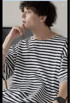 モノマート　ルーズバスクボーダーボートネックTシャツ　ホワイト　M