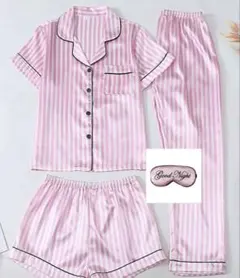 SHEIN サテン パジャマ 3点セット ピンク Sサイズ アイマスク ホカンス