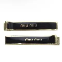 ミュウミュウ miumiu ヘアクリップヘアピンメタルロゴ2個セット 正規品