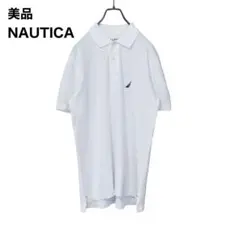 【美品】NAUTICAノーティカ　ロゴ刺繍　ポロシャツ　白　M相当のサムネイル