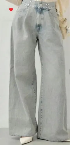 フーズフーチコ　ハートプリントボックスワイドデニムパンツ