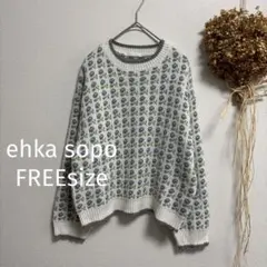 【エヘカソポ】 FREE♪ 花柄 クルーネック ニット セーター パープル