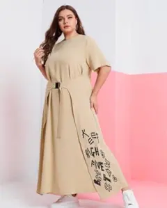 SHEIN⭐︎ベージュ ロングドレス ウエストベルト付き