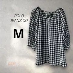美品✨ポロジーンズカンパニー　チェック五分袖　ゆったり　ギャザー袖♯