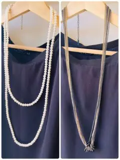 【ナチュラルビューティーベーシック】ロングネックレスセット2連パール乳間