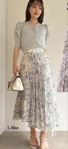 snidel スナイデル プリントプリーツスカート ブルー　1