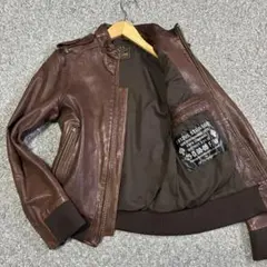 291295＝HOMME ブラウン レザー シングルライダースジャケット 1
