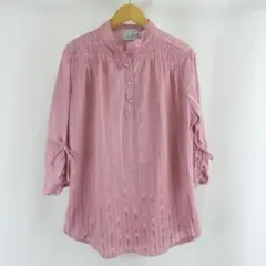 VINTAGE ストレッチ ボーダー シャーリング バンドカラー 7分袖 シャツ