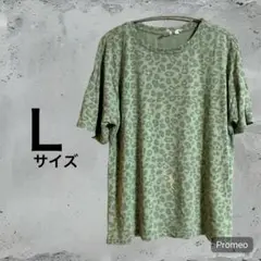 ヒョウ柄半袖Tシャツ Ｌサイズ オリーブグリーン