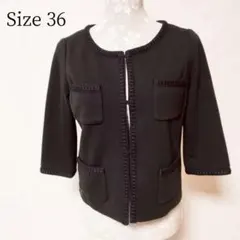 【美品 日本製】 ジュエルチェンジズ ストレッチ ノーカラージャケット 36 黒