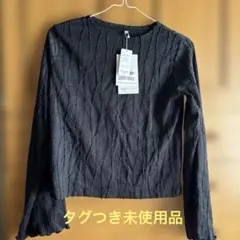 しまむらブラウスタテジャガードフレア袖トップスTシャツカットソー長袖ブラックM
