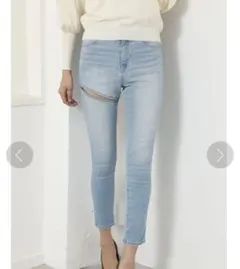 rienda ライトブルースキニーデニム ジッパー付き