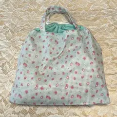 tb6-1 体操服袋・お着替え袋　ギンガムいちご　ミント