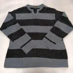 グレーと黒のストライプニットセーター Mサイズ