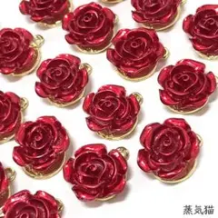 c2167 赤い薔薇チャーム 6個【薔薇の花 素材】
