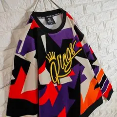 【美品】 ベロア トレーナー B系 クレイジーパターン デカロゴ 刺繍 L相当