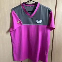 バタフライ 卓球ユニフォーム　ピンク グレー Vネック　Mサイズ