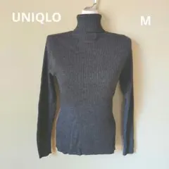 UNIQLO レディース リブタートルネックニット ダークグレー Mのサムネイル