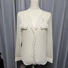 オープンカラー　シースルーシャツブラウス　白　美品