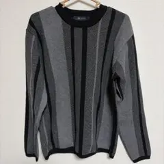 ナノユニバース　ストライプクルーネックセーター