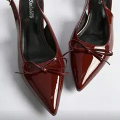 パンプス リボン 赤 23cm