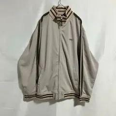 【トラックジャケット/ビック4L】リブライン/ブラウン×ベージュ/難有り古着