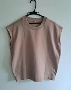 無印良品 UVカット強撚スリーブレスニットTシャツ ベージュ　M