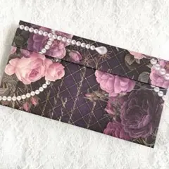 蛇腹ファイル　バラ　花柄　アンティーク　パープル　おすそ分け　コラージュ