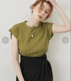 hinari ワッフルフレンチスリーブトップス　グリーンのサムネイル