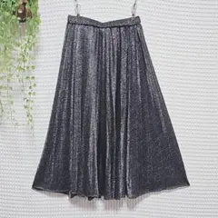 ☆ BROWNY (F) ラメ ミモレ プリーツ スカート キラキラ ブラック